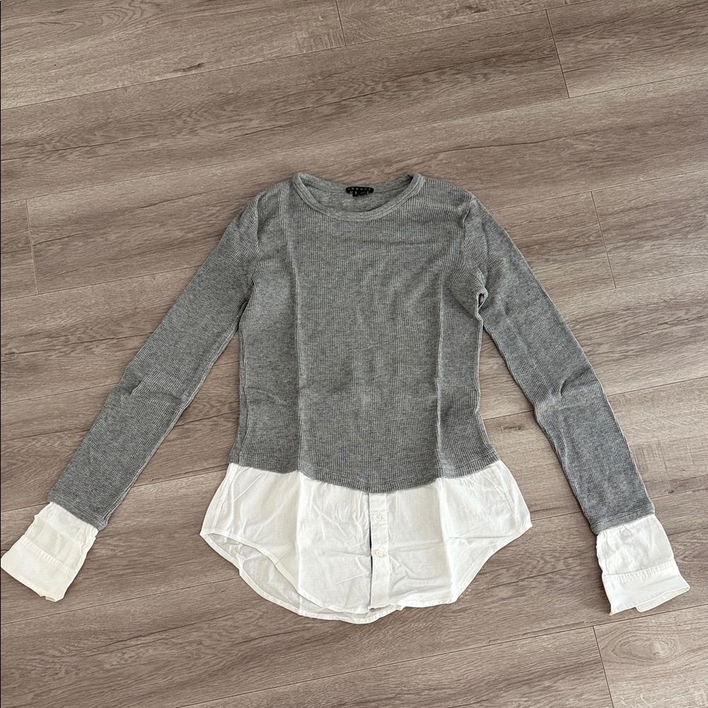Theory Gray and White Button Down Shirt